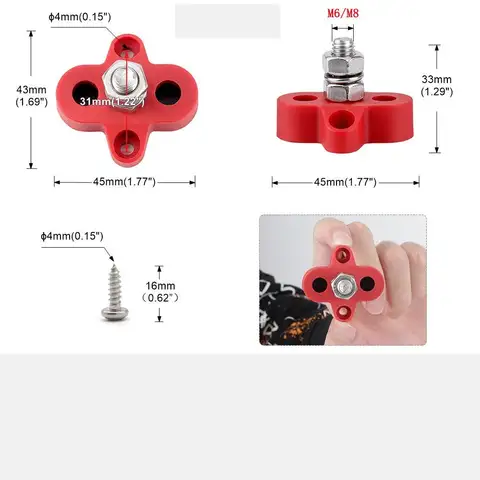 M6 M8 Bus Bar Terminal Block 12V/24V Battery Power Stud Junction Heavy Duty Power Distribution Stud for Car Truck RV Boat 10 best sales 12v terminal - №2