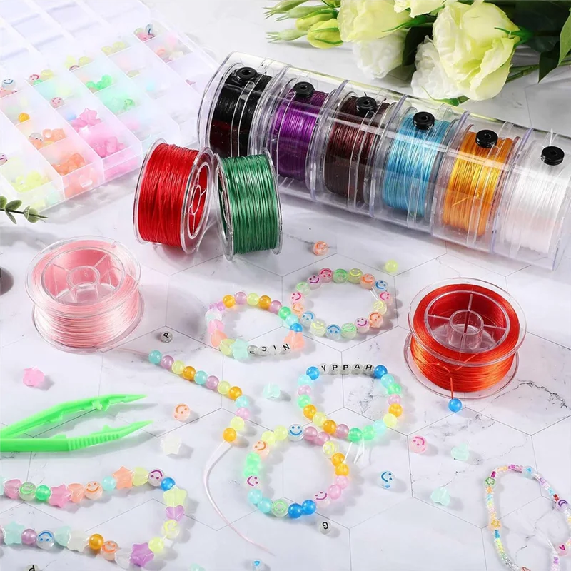 

10 Rolls 0.8Mm 1000 Yards Flat Elastic Bracelet With Organizer Box Crystal Elastic Cord Beads Cord For Jewelry Making, Durable-A