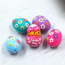 Chenkai 10pcs Easter Egg Silicone Focal Beads For Beadable Pen Silicone Charms for Pen Keychain Making Silicone Characters