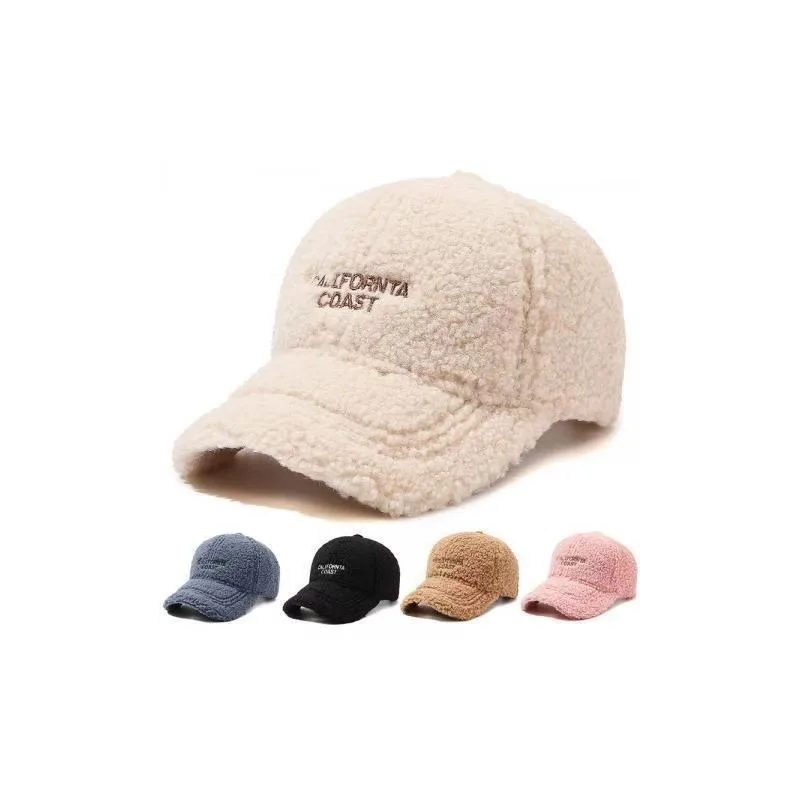 Women Korean Style Embroidered Letter Baseball Cap Autumn Winter Casual All Match Warm Face Slimming Soft Crown Peaked Cap