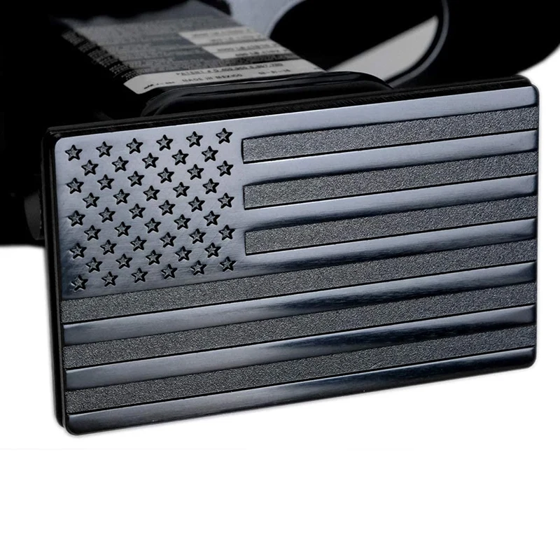 American Flag Hitch Cover- Metal USA Flag Trailer Hitch Cover-Patriotic Flag Plug Hitch Cover (Fits 2 inch Receivers)