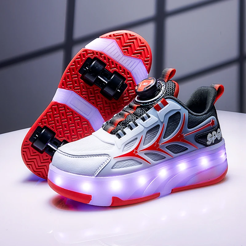 Children's USB Charging Led Light Roller Skate Shoes Wheels Removeable Sneakers Kids Shoes Light Up Sport Board Shoes Boys Girls