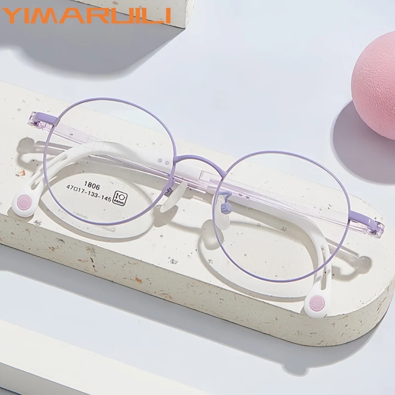 

YIMARUILI New Retro Round Kids Glasses Frame Ultra Light Alloy Children Fashion Anti-Slip Boy and Girl Optical Eyeglasses 1806