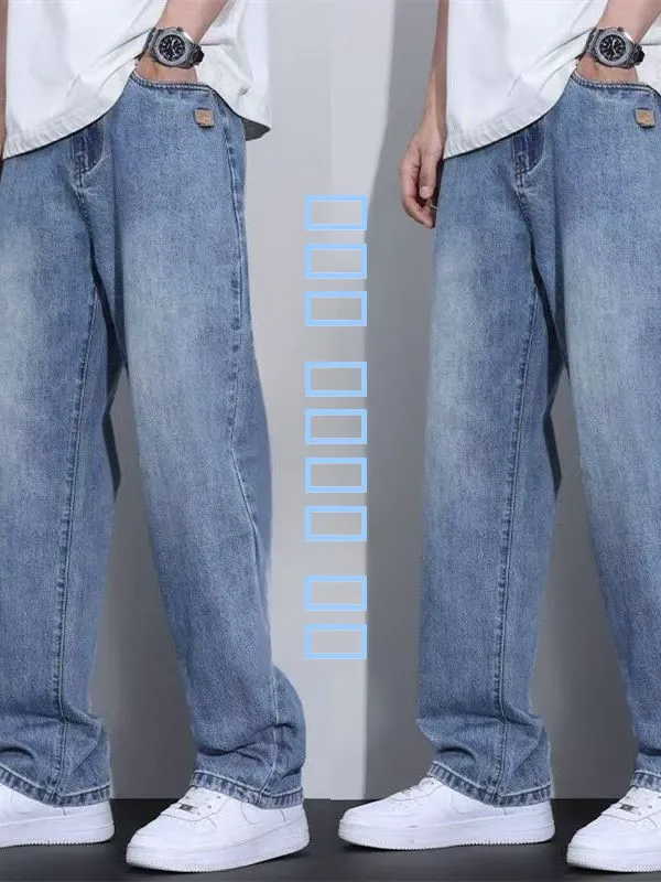 

Модные мужские широкие джинсы, повседневные износостойкие рабочие брюки, длинные брюки свободного кроя, прямой крой, весенне-летняя мода