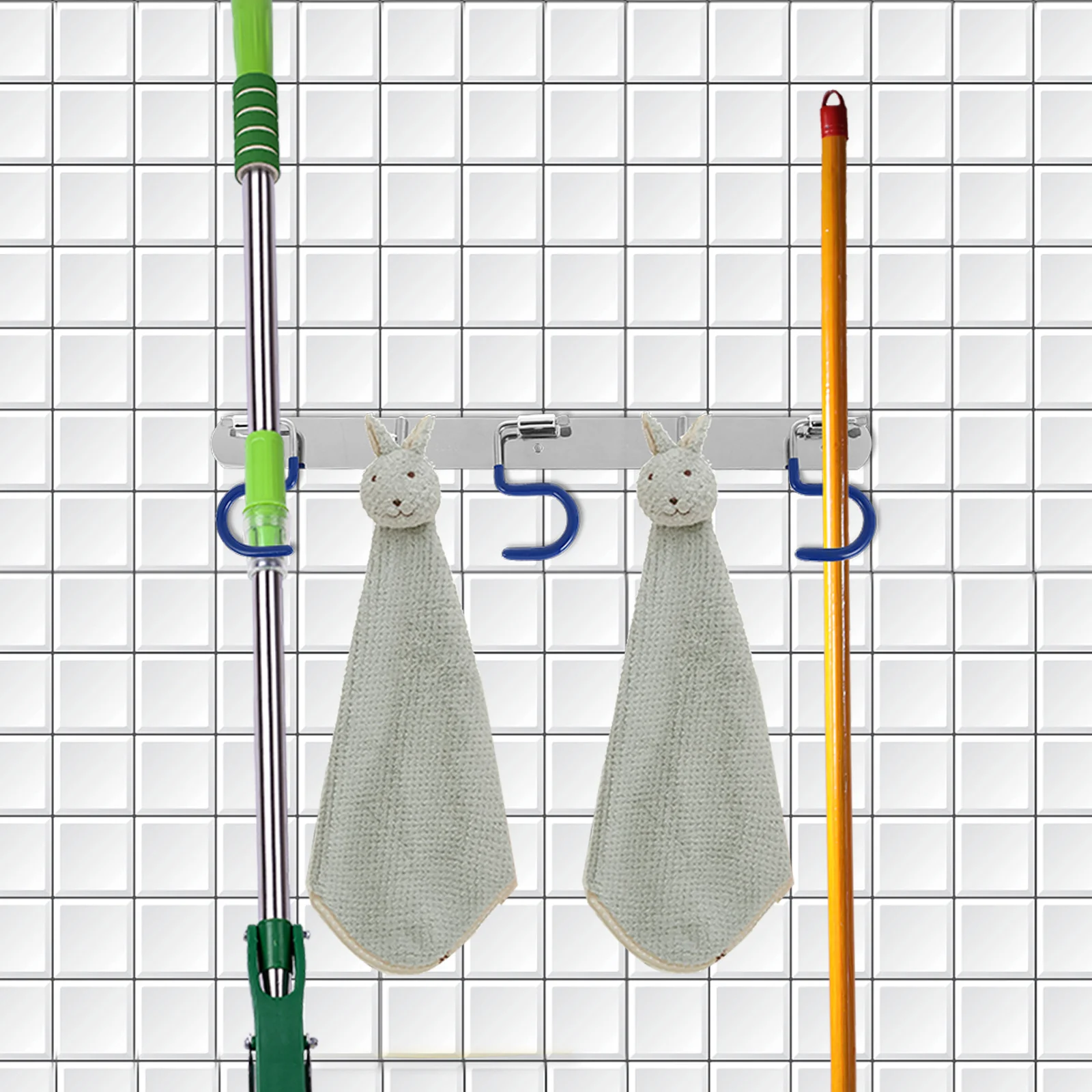 

Stainless Steel Heavy Duty Wall Mounted Storage Rack Durable Holder For Towel Cleaning Tools -Mounted S-Type Mop Hook