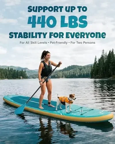 Extra Wide Iatable Stand Up Paddle Board, Sup Board with Removable Fins,Floating Paddle, Backpack,Safety Leash