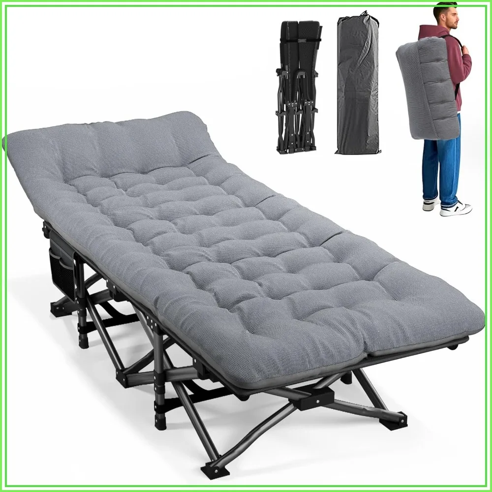 

Portable Folding Camping Cot for Adults with Cushion, Supports 450 lbs, Easy Setup (Gray)