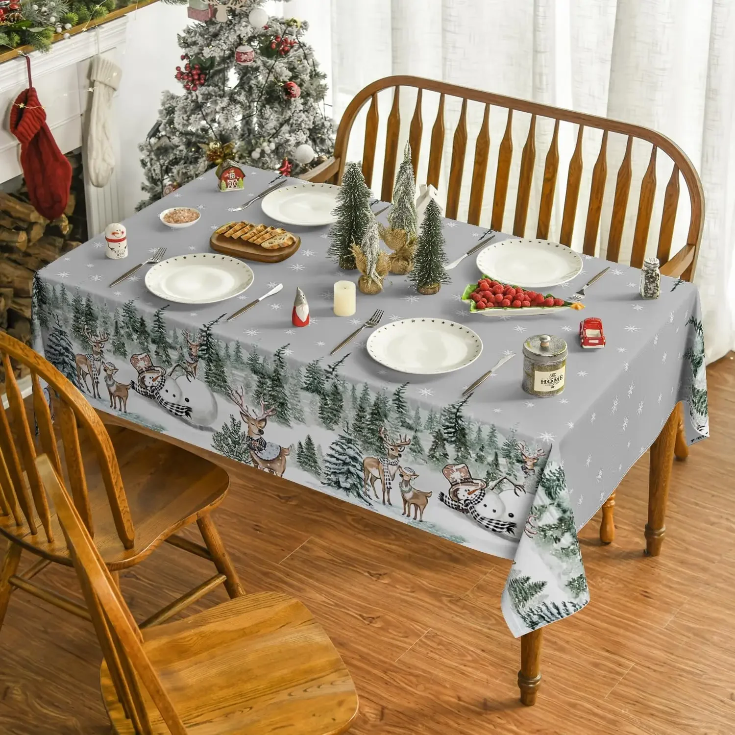 Christmas Elk Snowman Rectangle Tablecloth Holiday Party Decor Winter Xmas Waterproof Tabalecloth Christmas Decorations