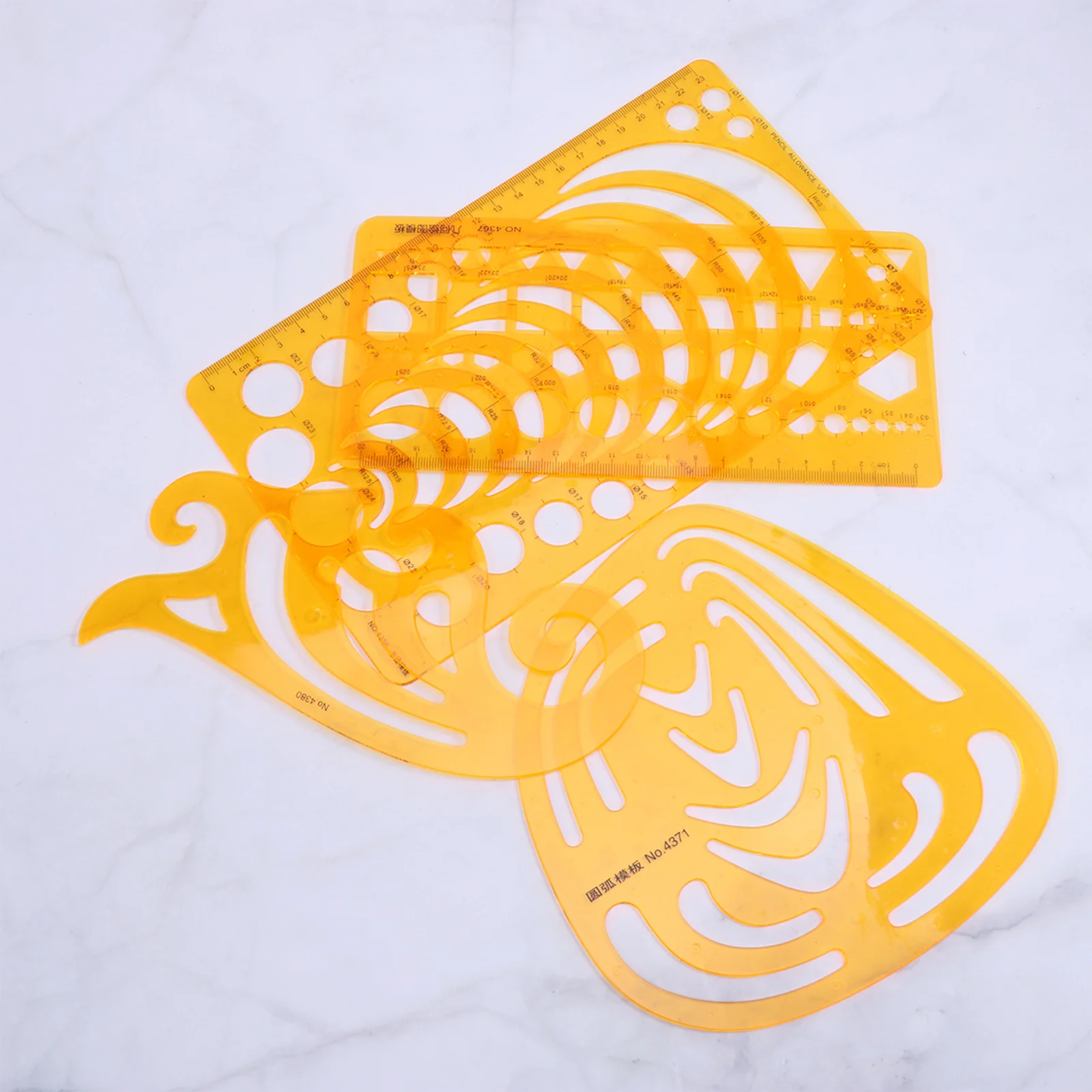 مجموعة مساطر منحنية مكونة من 4 قطع من قوالب الأشكال الهندسية البلاستيكية الشفافة البرتقالية الموسعة لتصميم هندسة المكاتب المدرسية