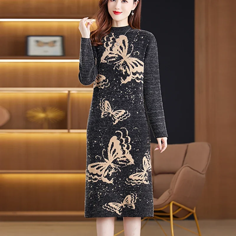 

2024 Winter Mink Cashmere Thick Warm Pullovers Women Korean Vintage Casual Top Sweaters Autumn New Elegant Bodycon Coat Sweaters