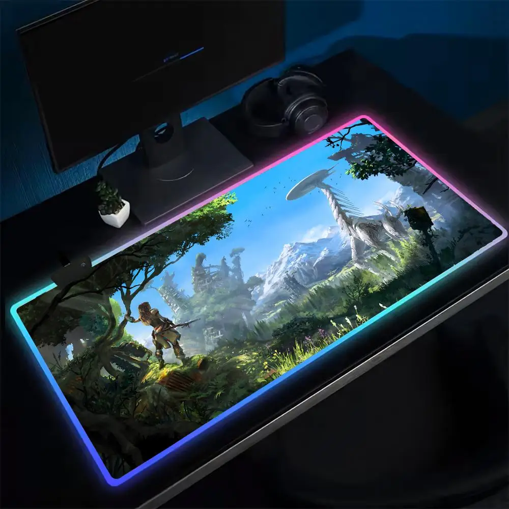 Art H-Horizon Zero Dawn Mouse Pad Anime Gaming Mouse Pad LED Table Pads Backlit Rubber Desktop XXL Mousepad RGB Desk Mats