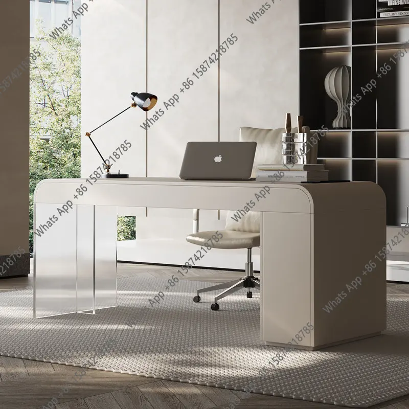 

Кремовый стильный домашний стол, высококачественный современный стол в стиле лёгкой роскоши, простой лакированный стол для офиса, письменный стол, компьютерный стол и стул.