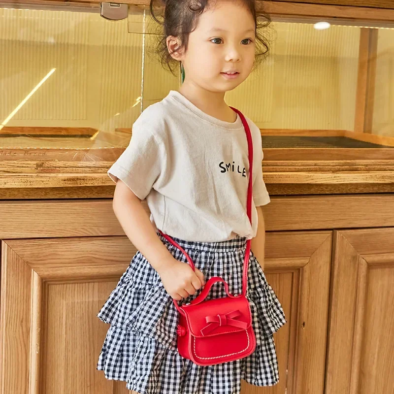 New Cute Leather Baby Messenger Bags Children Kids Girls Princess Shoulder Bag Handbag Solid Bowknot Princess Coin Purses Gift