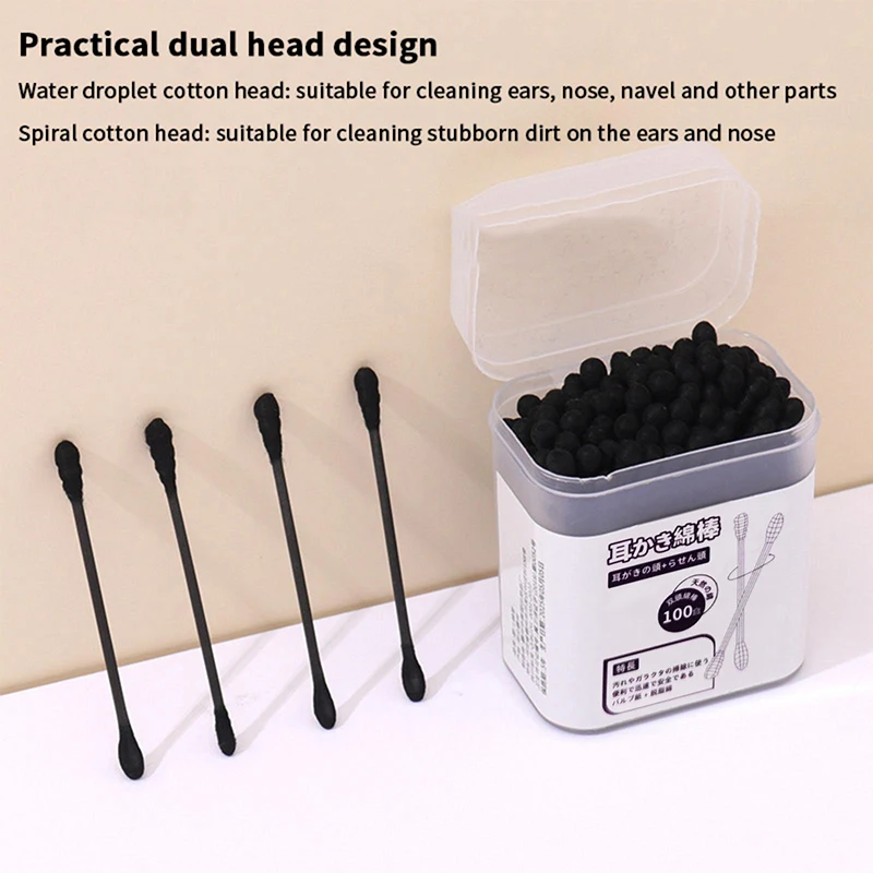 100Pcs/Box Ear Spoon Ear Clean Makeup Manicure Cotton Swabs Disposable Cleaning Tools Double Head Cotton Swab Stick