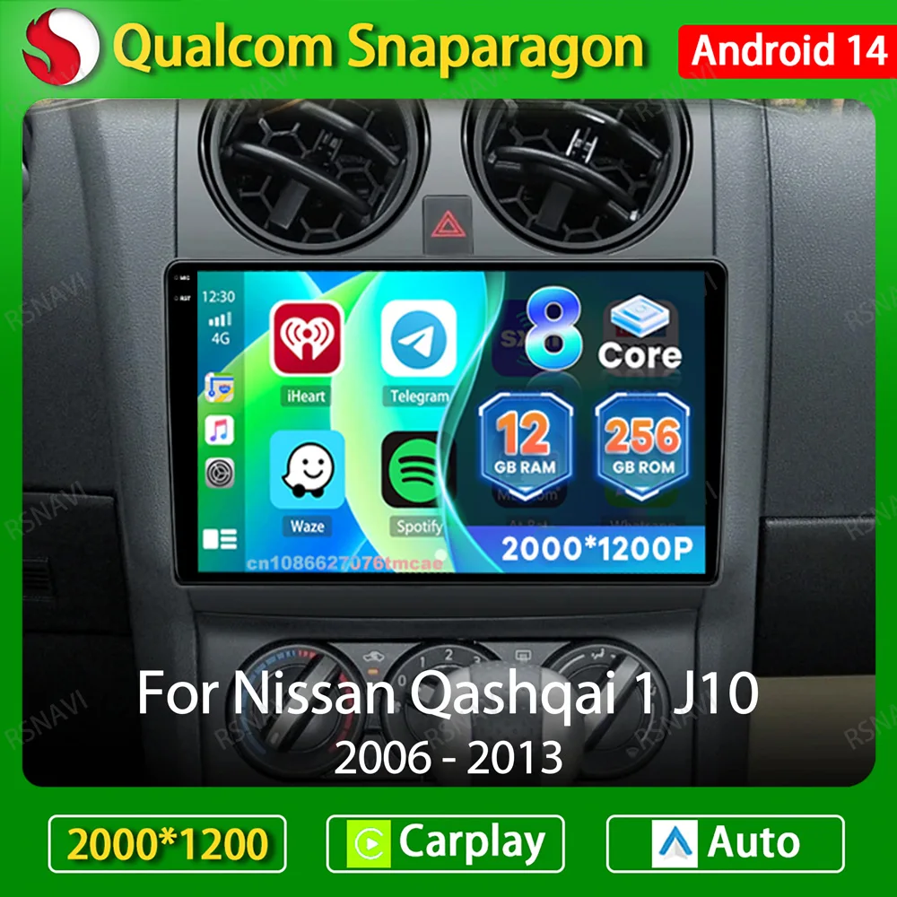 

Android 14 Car Radio For Nissan Qashqai 1 J10 2006 - 2013 BT 5G WIFI GPS Head Unit Wireless Carplay Auto Navigation QLED Stereo