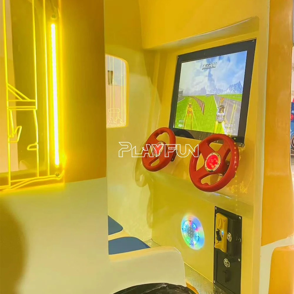4‑Seat Swing Bus Coin‑Operated Arcade Kiddie Ride Children Racing Video Simulator Game Machine For Amusement Venue