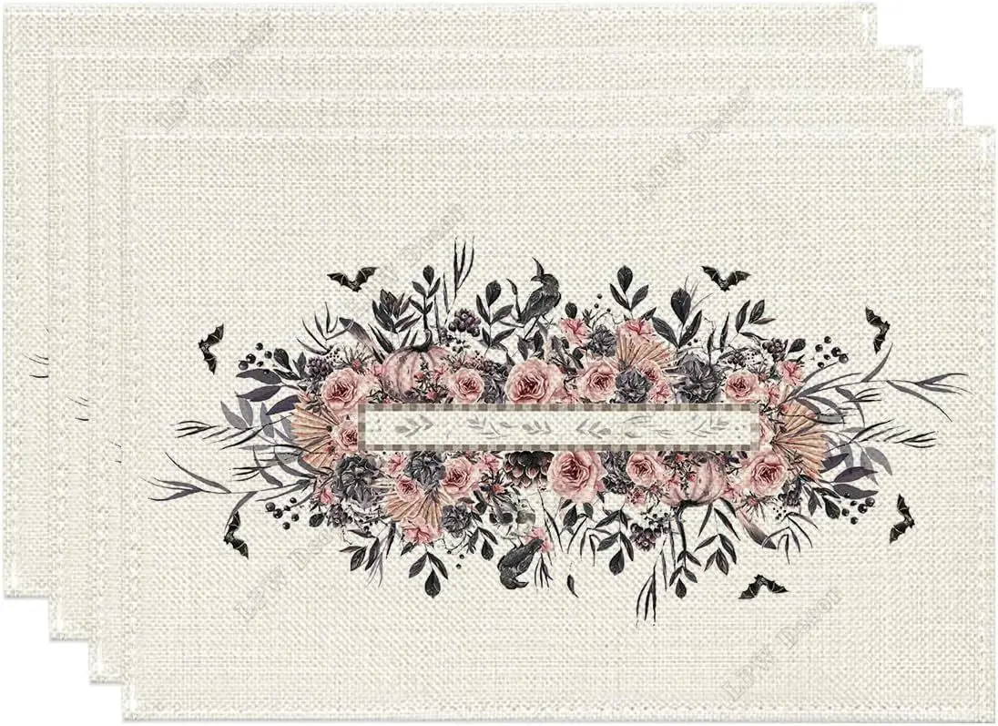 

Набор ковриков для Хэллоуина из роз и эвкалипта, набор из 4 тыкв и летучих мышей 12x18 дюймов, Осенние коврики для стола, уличное украшение для дома и кухни