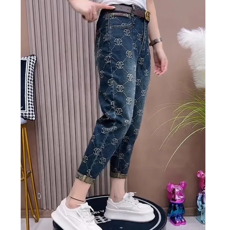 2024 New Trend Design Retro Jeans Women Embroidery High Waist High Waist Harem Pants Spring Autumn Causal Loose Capri Pants