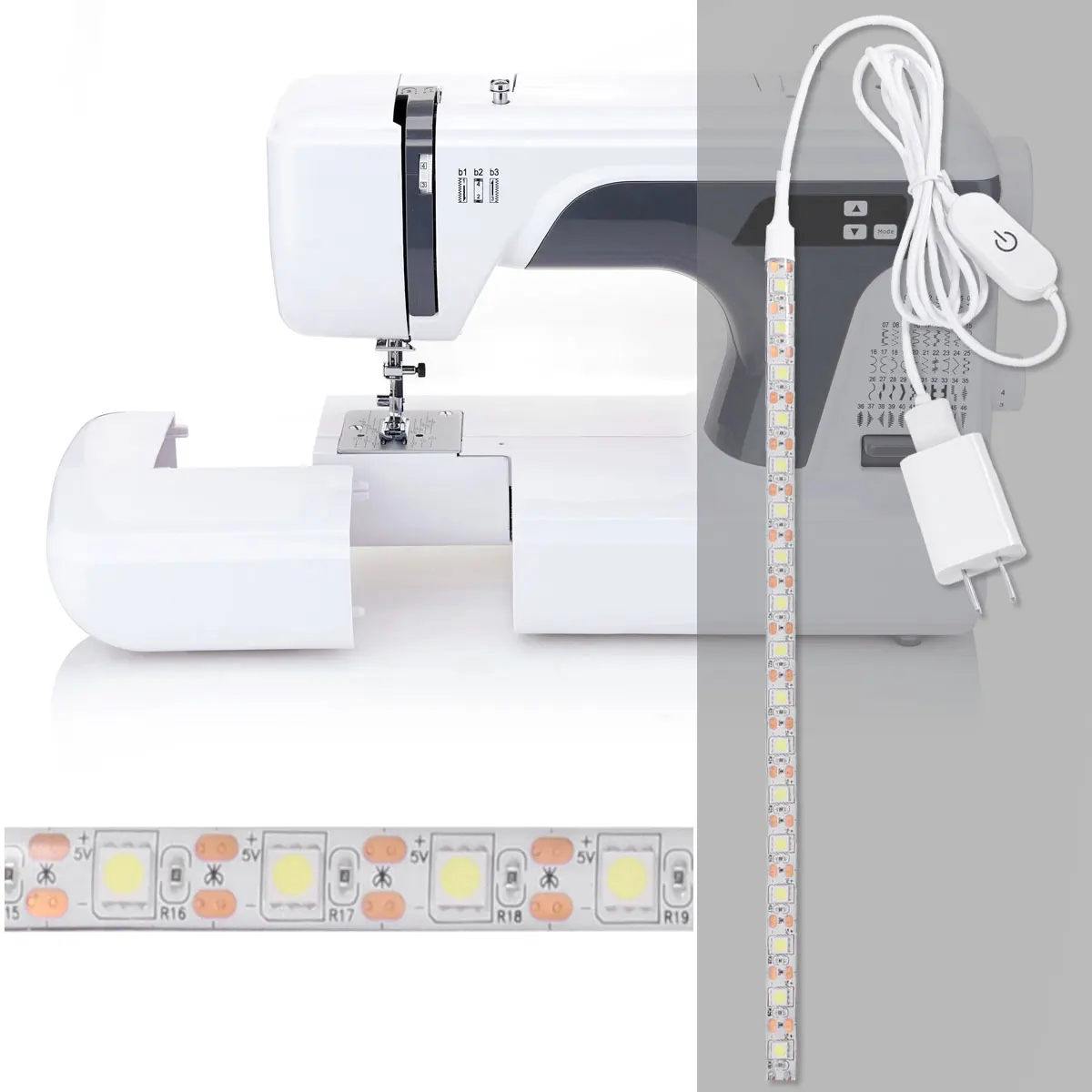 Striscia luminosa a LED USB 5V 12V Kit lampada per macchina da cucire Touch bianco Alimentato tramite USB Adesivo per illuminazione a corda flessibile Facile installazione