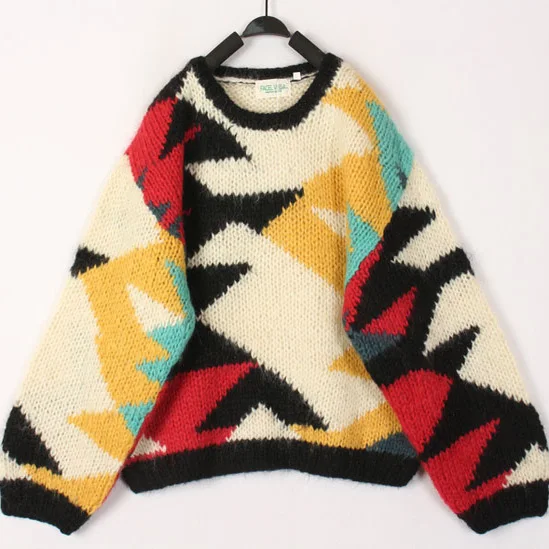 

Винтажный шерстяной свитер-пальто в этническом стиле с цветочным узором, уникальный японский стиль Харадзюку, повседневный стиль, с длинными рукавами и круглым вырезом