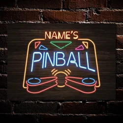 Personalised Pinball Sign, Neon Style Wall Decor Wall Gift Metal Plaque