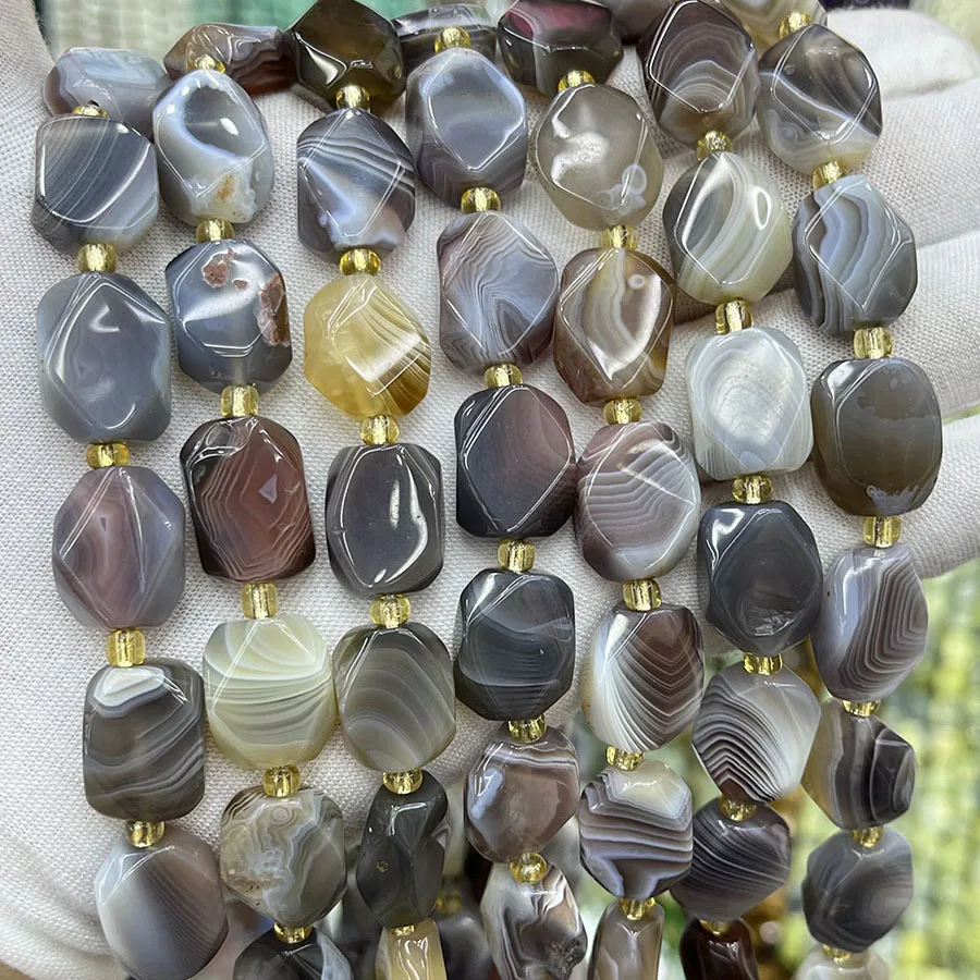 

Natural Persian Gulf Agate Irregular Loose Bead For Jewelry Making Hexagon Section DIY Necklace Bracelet Accessory15''12-16mm