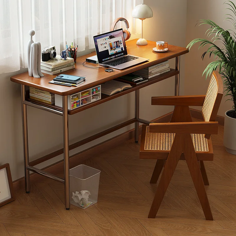 Solid Wood Desk, Home Computer Desk, Small-sized Student Minimalist Writing Desk, Stainless Steel Desk Legs, Office Desks