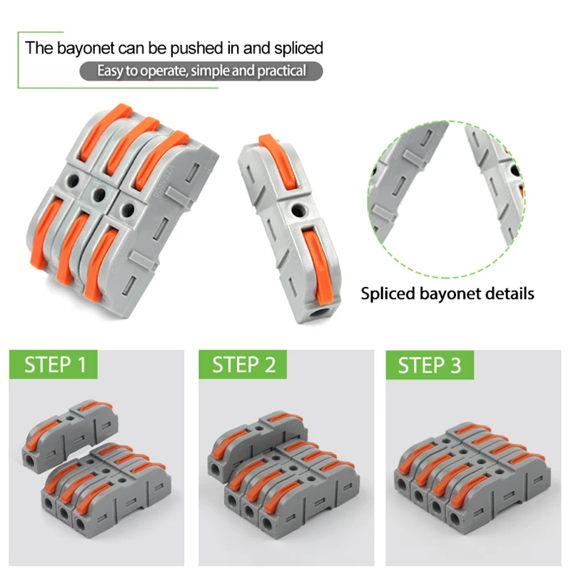 Quick Wiring Cable Connectors 2/3Pin Universal Compact Electrical Conductors SPL Splicing Splitter Push-in Home Terminal Block