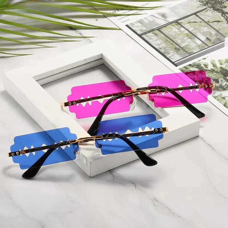 Women Sunglasses Unique Razor Blade Personality Fashion Rimless Sunglasses Women Y2k Glasses Streetwear Accessories UV400 Xmas