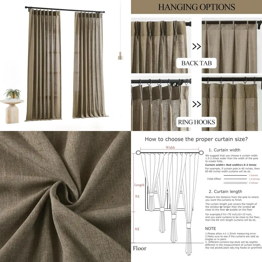 

Полупрозрачные шторы смешанного льна с текстурированным покрытием, 84-световая фильтрация, плиссированные, 2 панели, 40Шx84L для гостиной и спальни