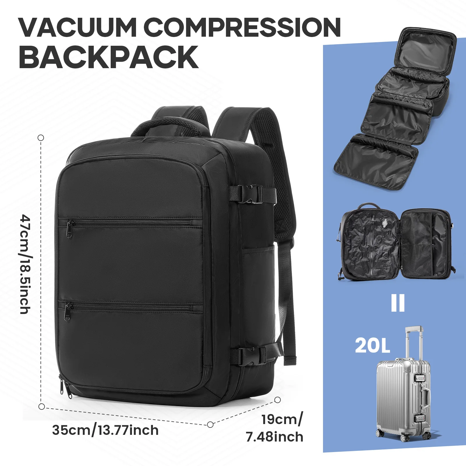 فراغ ضغط حقيبة السفر الطائرات المقصورة على ظهره، الرجال حقيبة العمل الأعمال اليد الأمتعة الكمبيوتر المحمول على ظهره حقيبة التخزين فراغ