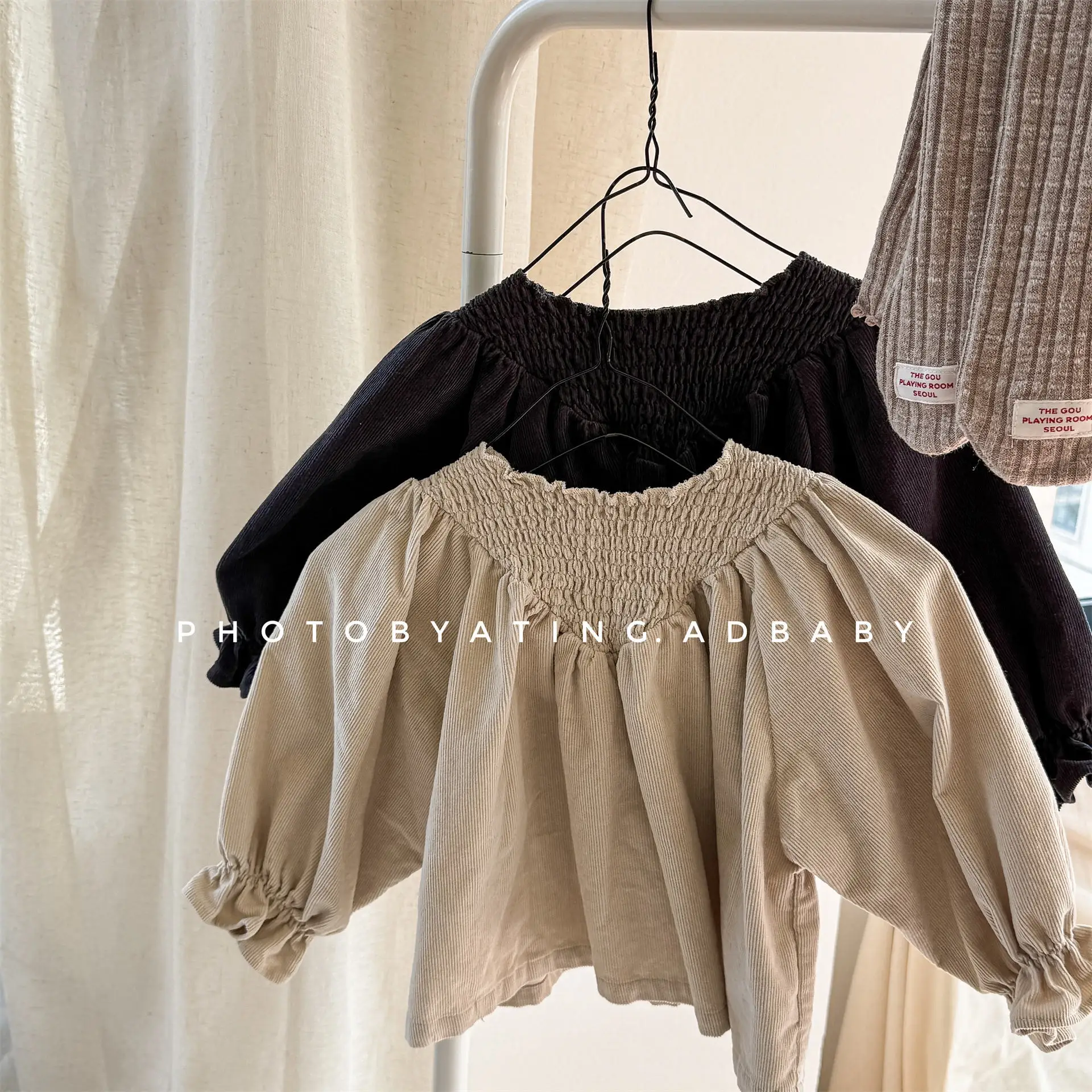 2025 Autumn New Girls Dolman Sleeve Corduroy Shirts Solid Children Long Sleeve Tops Baby Girl Loose Casual Blouse Kids Clothes
