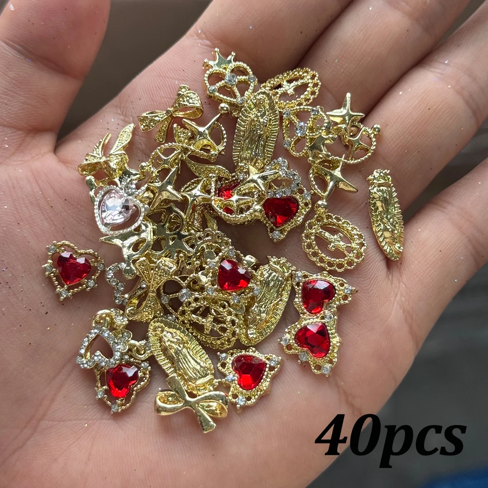 3D oro plata corazón flor Cruz dijes de uñas aleación de lujo Bowknot mariposa uñas diamantes de imitación Y2k Metal decoración de uñas plana