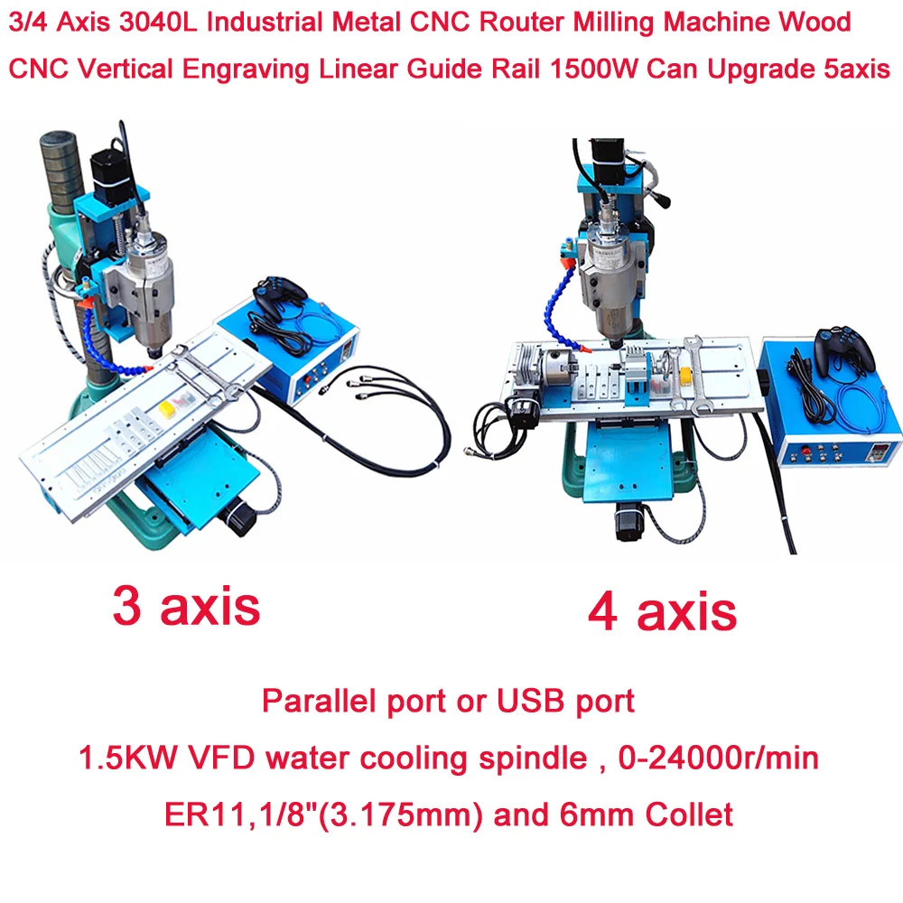 

3/4 Axis 3040L Industrial Metal CNC Router Milling Machine Wood CNC Vertical Engraving Linear Guide Rail 1500W Can Upgrade 5axis