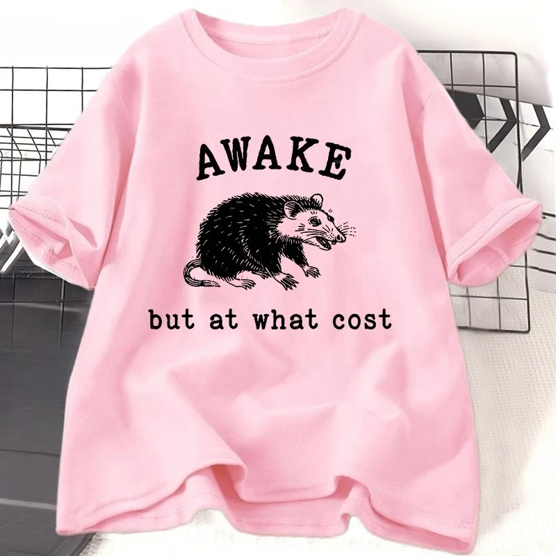 Awake But At What Cost Retro T-Shirt Funny Possum Graphic T-shirs Sarcastic Sayings T Shirt Vintage 90s Rat Meme Tshirt Tee