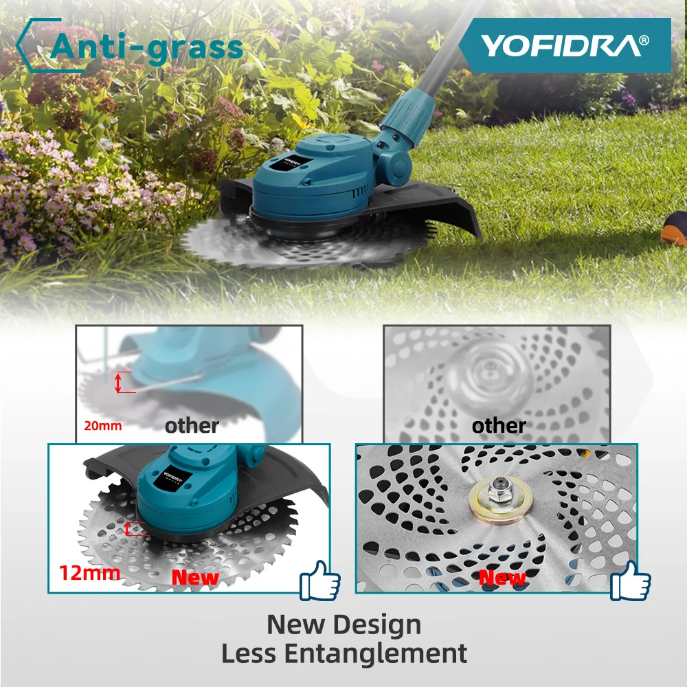 Yofidra 12000RPM Electric Folding Lawn Mower Cordless Length Adjustable Handheld Garden Power Tools For Makita 18V Battery