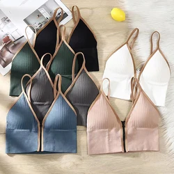 Kadınlar için seksi dikişsiz sütyen yastıklı iç çamaşırı Backless bralet uyku üst Camis kablosuz spor fermuar sutyen iç çamaşırı