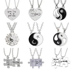 2 Pcs/Set Yin Yang Tai Chi Necklace For Couples Broken Heart Puzzle King Queen Pendant Necklaces Send Lovers Jewelry Gifts 2023