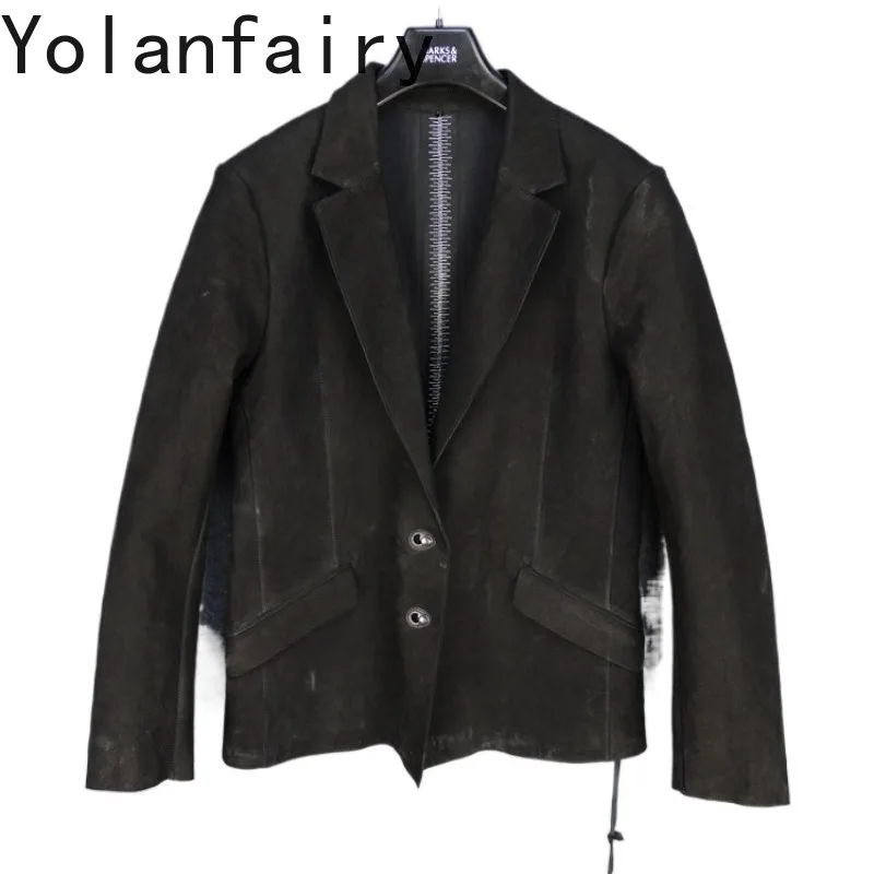 YOLANFAIRY Fashion Genuine Leather Jacket Men High Quality 100% Top Layer Cowhide Real Leather Coat Man Clothing Casual 2026