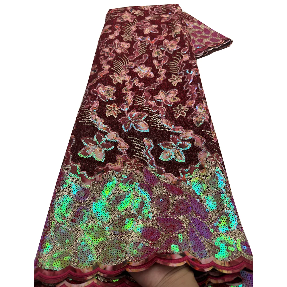 Sequence African Lace Fabric 5 Yards 2026 High Quality Sequin Nigerian Wedding Asoebi Lace Material Luxury Fabrics For Dress