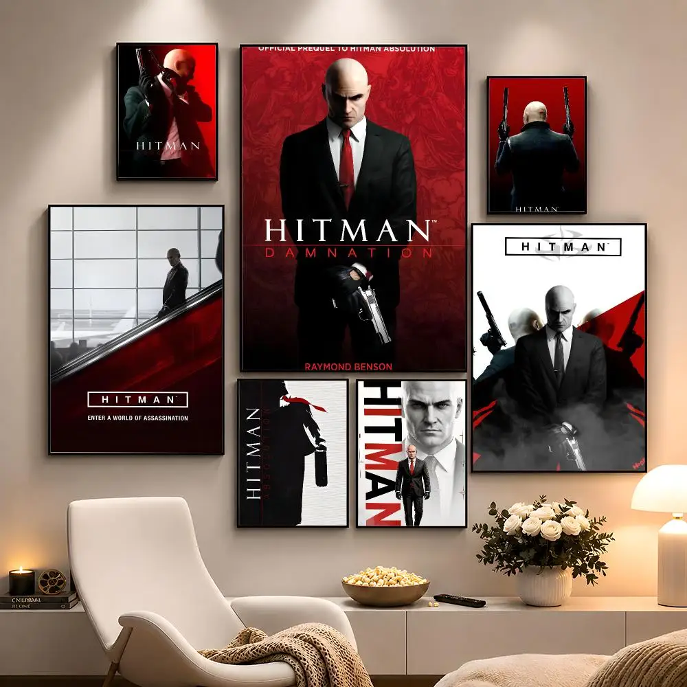 Game Hitman Stealth Action Poster Peel And Stick Wall Art PP Waterproof HD Bedroom Living Room Home Decor Gift