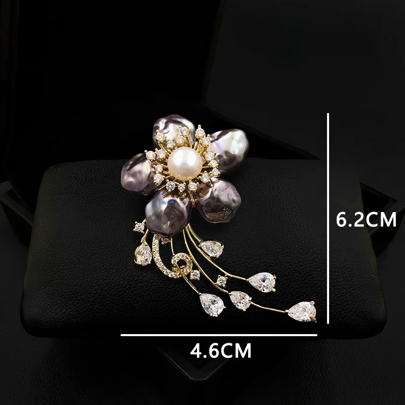 الفاخرة الباروك اللؤلؤ الزركون زهرة بروش خمر أنيقة فريدة المرأة دعوى التلبيب دبابيس مجوهرات الأزياء الإكسسوار الصدار 2066 #5