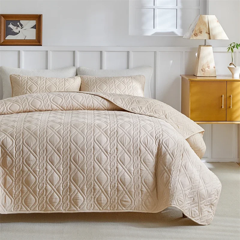 Summer thin quilt three piece set AB double-sided washed cotton sandwich bed cover solid color frosted air conditioner quilt