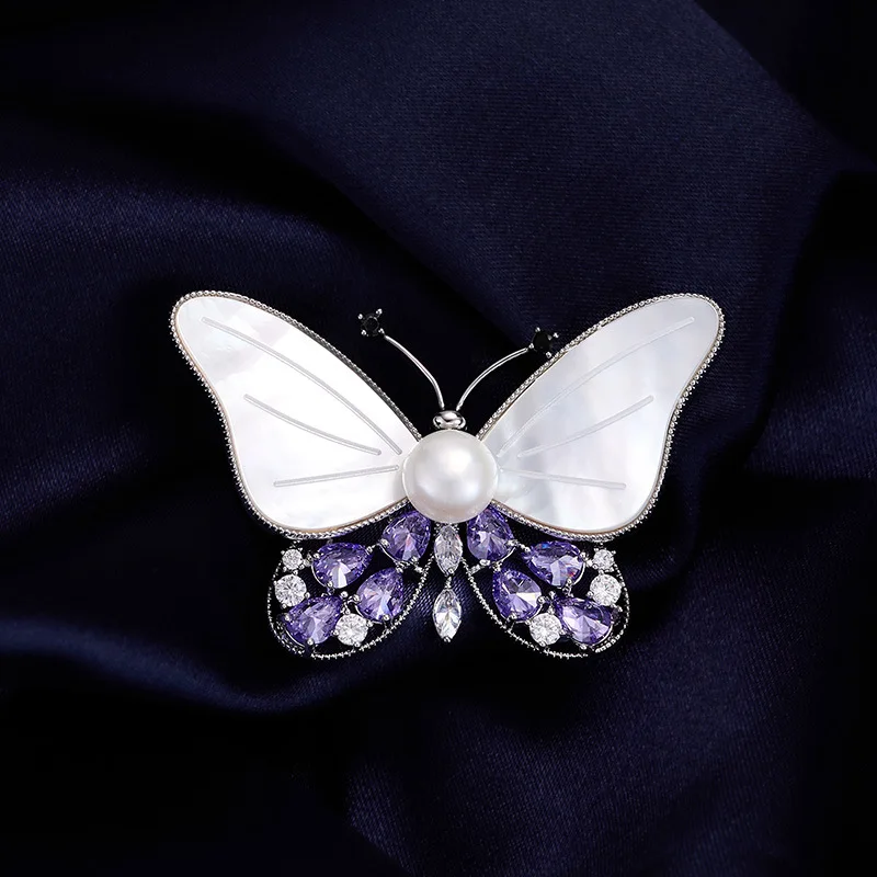 

Брошь Высококачественная легкая роскошная брошь-бабочка из натуральной ракушки Роскошная фиолетовая брошь с пресноводным жемчугом и цирконом