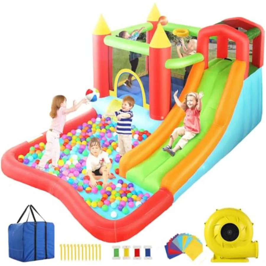 

Inflatable Bounce House,Large Bounce Castle with Blower for Kids and Toddlers, Inflatable Bouncers W/Long Slide &Jump,13 x 12ft