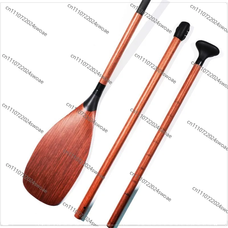 Three-section rowing surf paddle, retractable adjustable length natural veneer surface ultra-light carbon fiber paddle