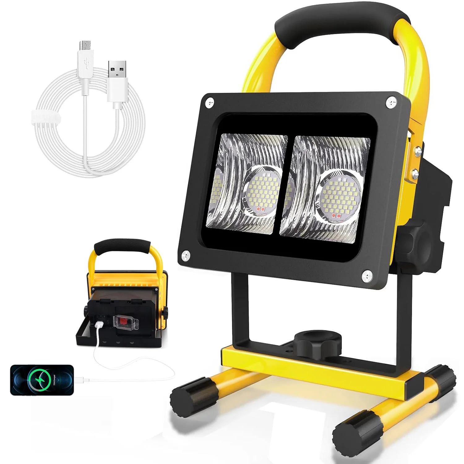 30W/40W Rechargeable LED Work Light Flood Light Building Lamp IP65 Waterproof Strong Light Construction Site Work Light