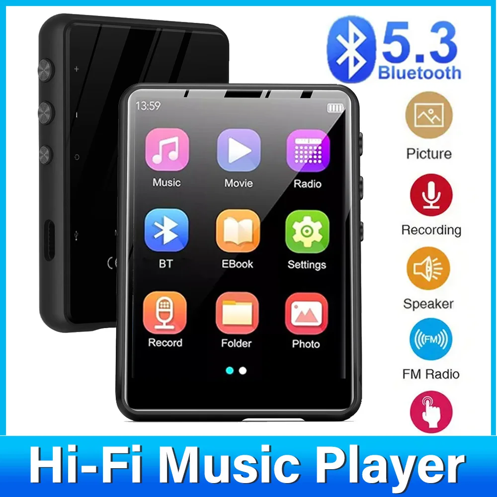 128GB المحمولة HiFi مشغل MP3 بلوتوث 5.3 Mini MP4 تشغيل الفيديو فيلم الرياضة مشغل MP3 مع مكبر صوت راديو FM تسجيل