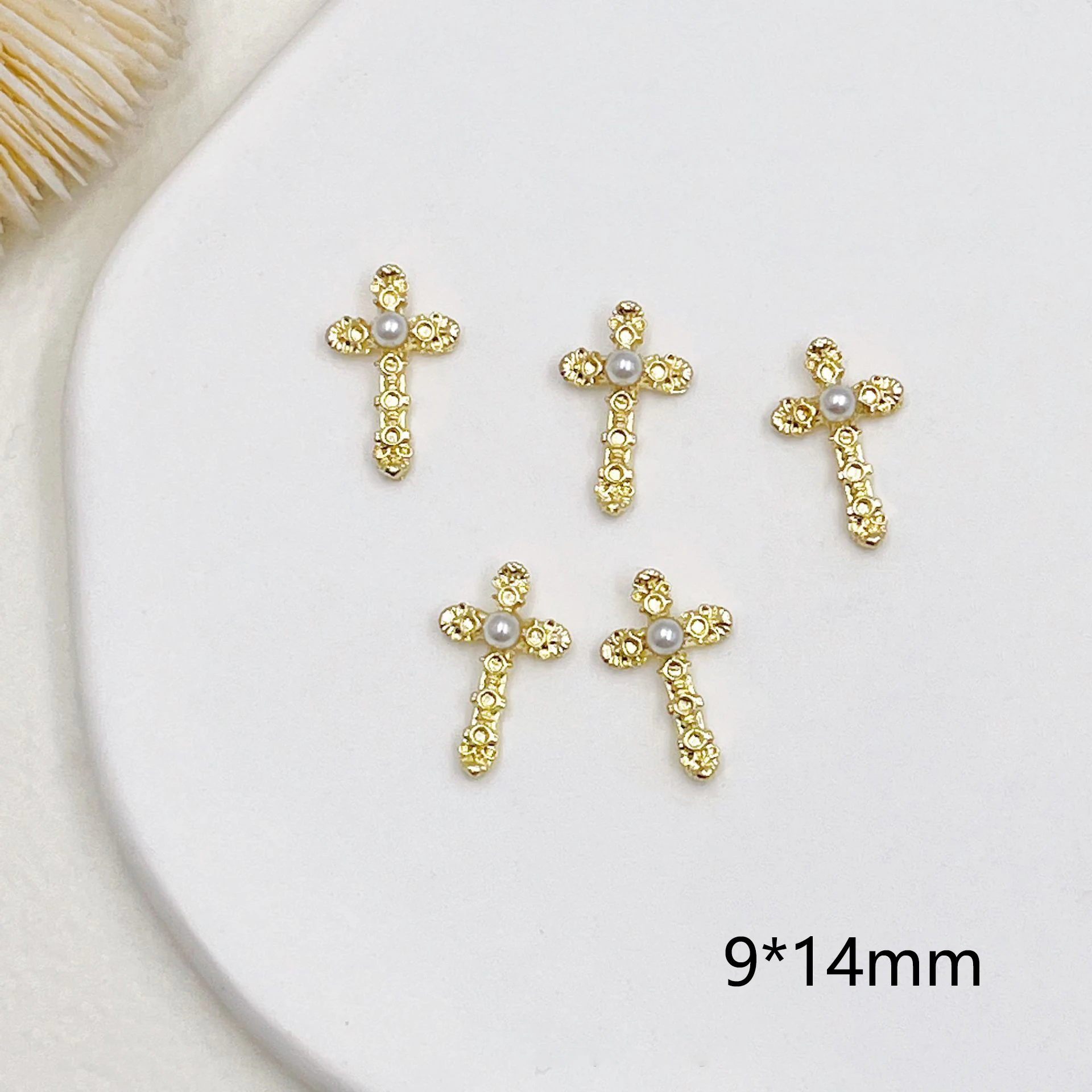 10Pcs Luxury Dark Pearl Cross Nail Decorations Metal Nail Art Charms 3D Alloy Rhinestones Retro DIY Manicure Accessories 9*14mm