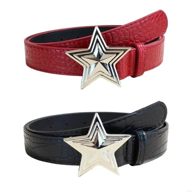 

Y88A Gothic Waist Chain Punk Chain Carved Silver Dark Stylish Waist Belt Star Buckles